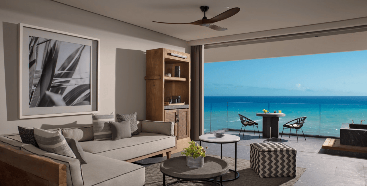 modern oceanview suite with living area and private terrace secrets moxché playa del carmen