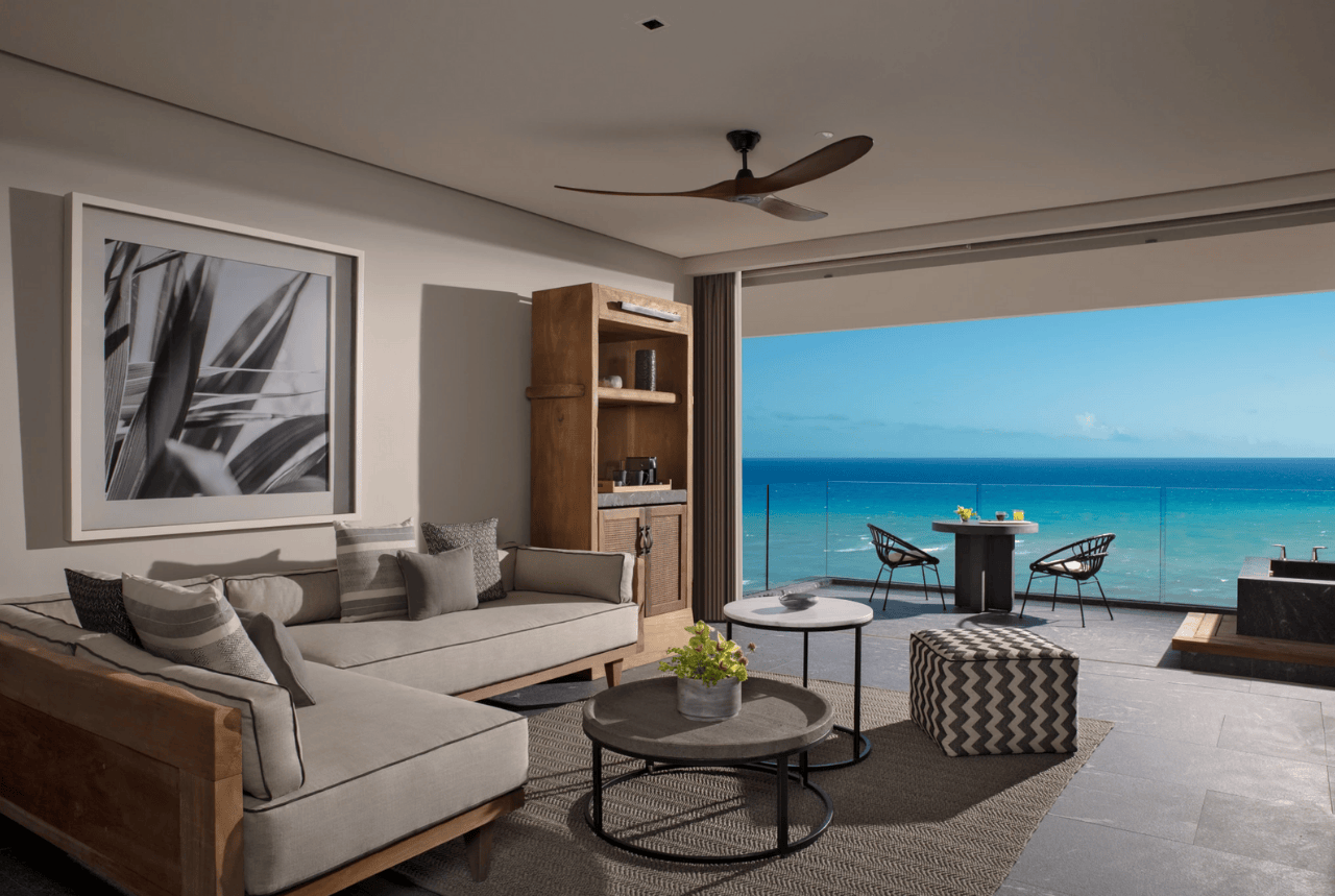 modern oceanview suite with living area and private terrace secrets moxché playa del carmen